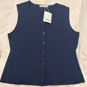 OAK + FORT Navy Sleeveless Button-Down Top